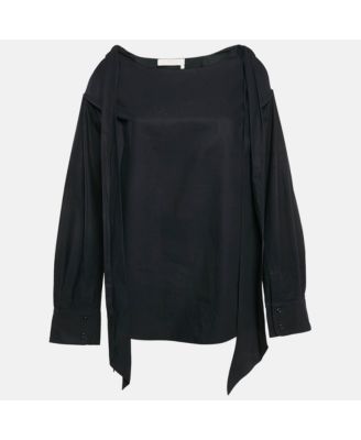 Women's Navy Blue Cotton Cold-Shoulder Blouse