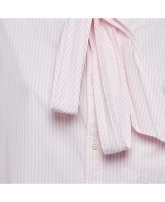 Women's Stripe Cotton Neck Tie Detail Oversized Shirt