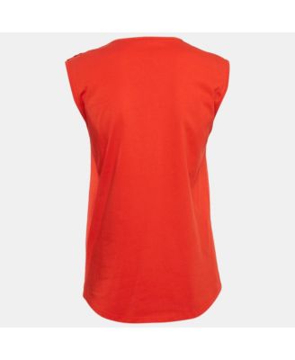 Women's Red Logo Print Cotton Knit Button Front Sleeveless