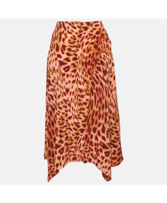 Women's Pink/brown Leopard Print Silk Midi Skirt