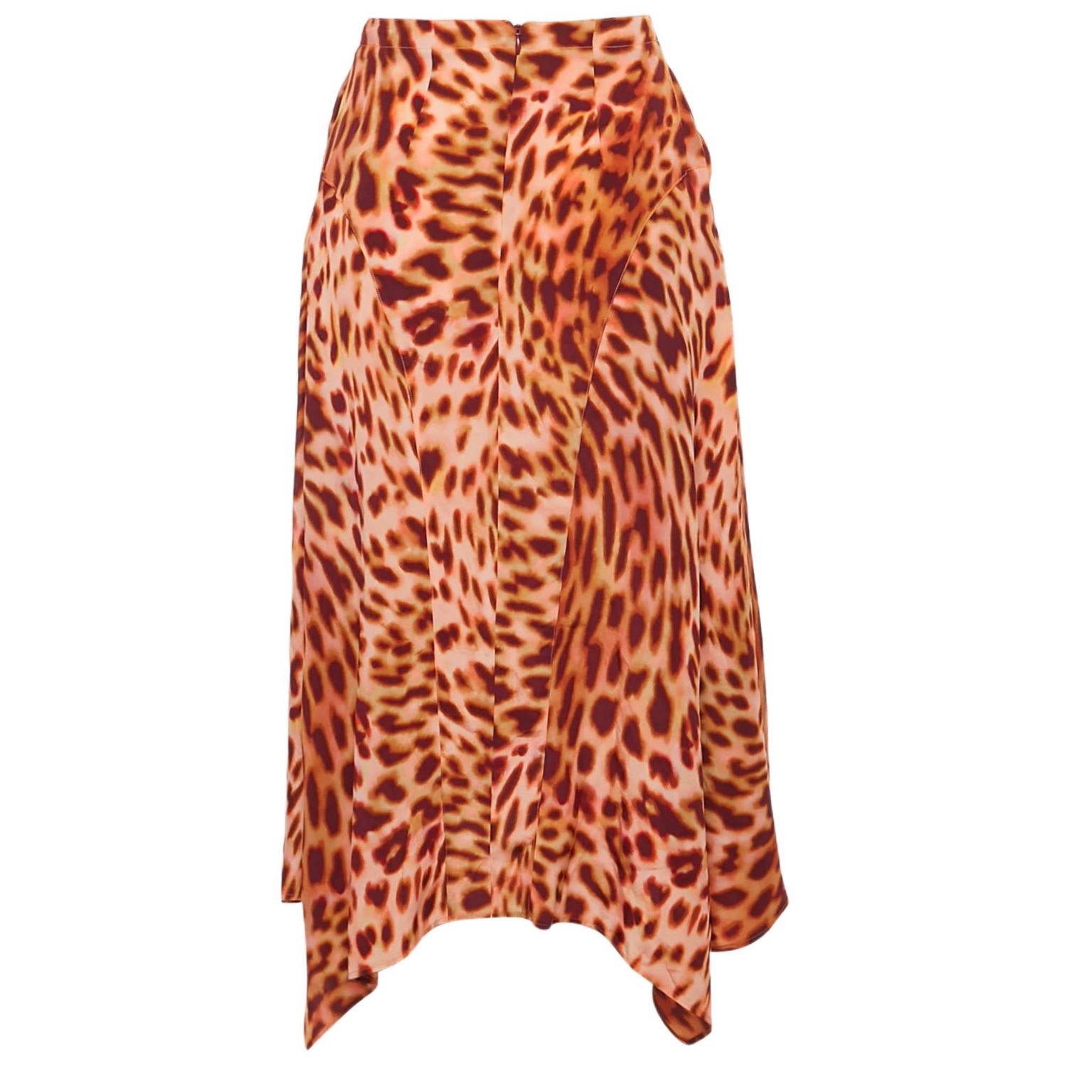 Women's Pink/brown Leopard Print Silk Midi Skirt