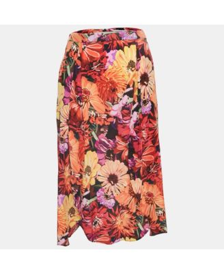 Women's Multicolor Floral Print Silk Midi Skirt