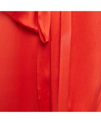 Women's Red Silk Neck Drape Detail Maxi Dress