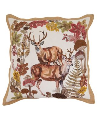 Embroidered Deer Down Filled Decorative Pillow, 20" x 20"