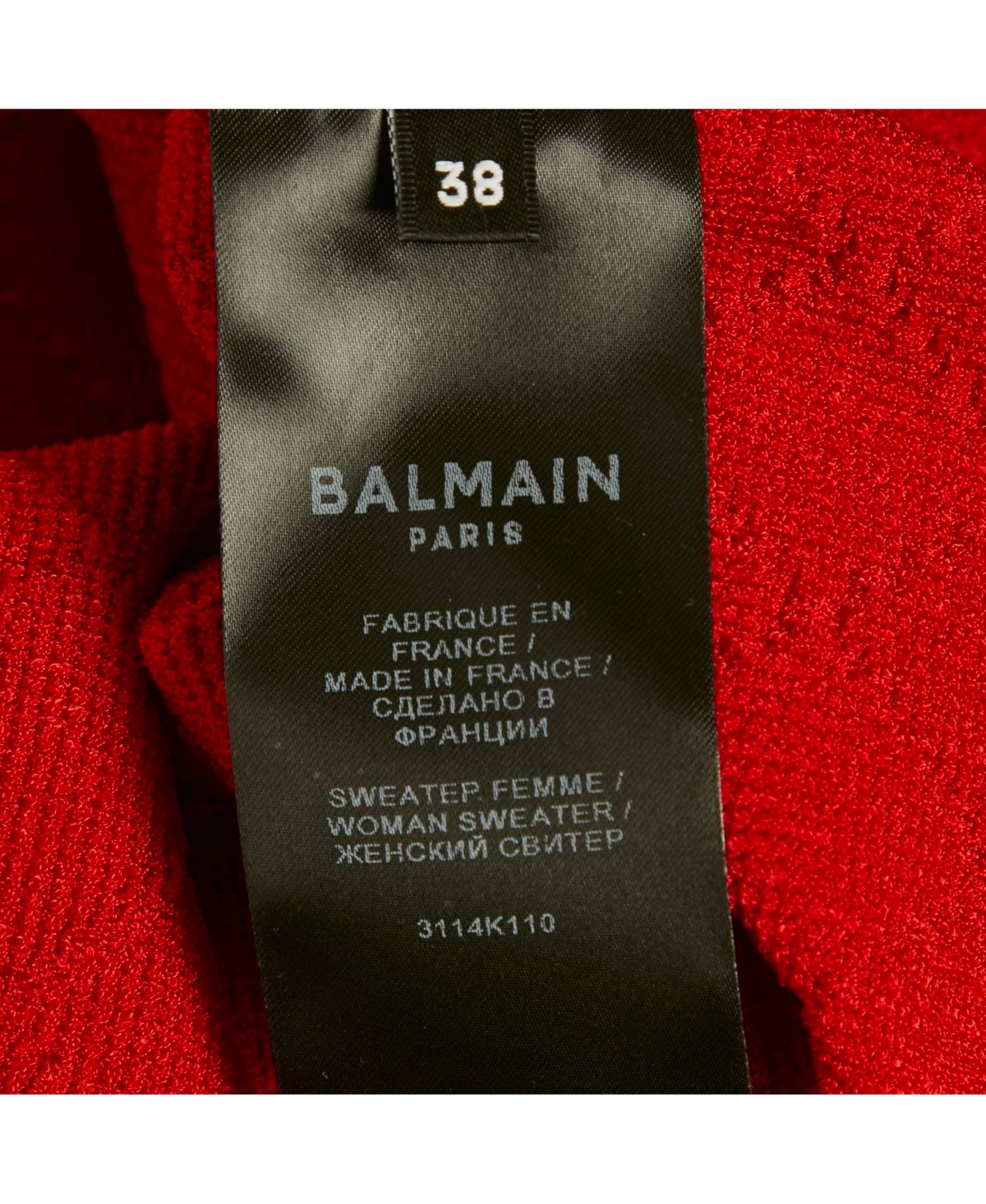 Pre-Owned Balmain Women's Red Stretch Knit Button Detail Sweater
