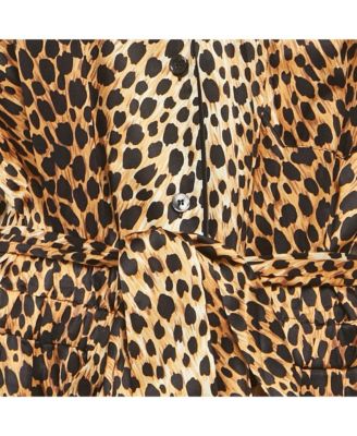 Women's Brown Leopard Print Silk Belted Jumpsuit