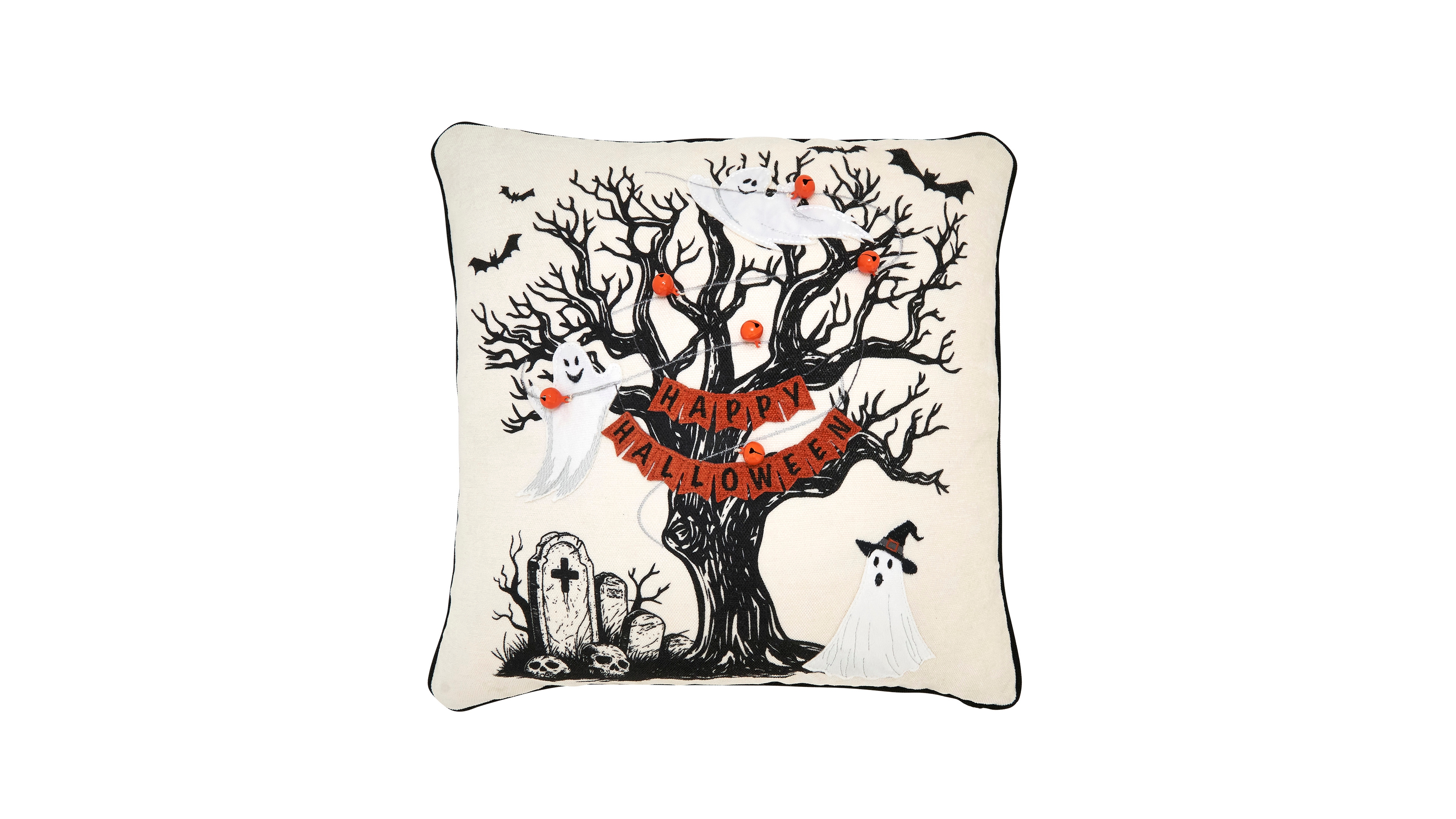 Saro Lifestyle Happy Halloween Tree Poly Filled Decorative Pillow, 18" x 18"