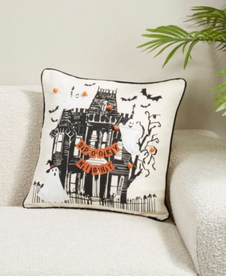 Spooky Night Haunted House Poly Filled Decorative Pillow, 18" x 18"