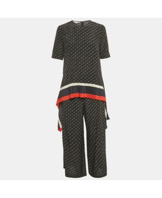 Women's Black Logo Print Silk Top & Pants Set