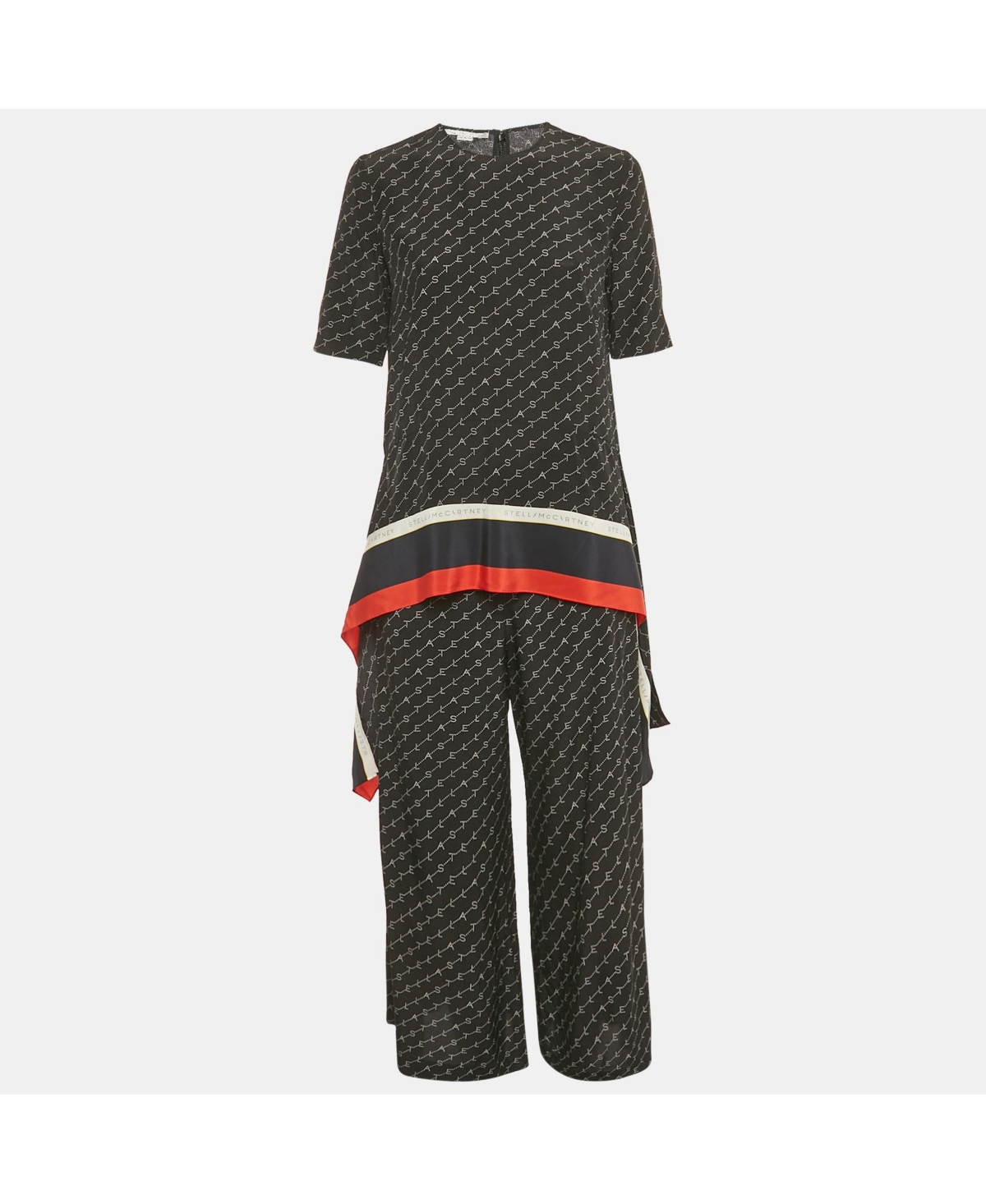 Pre-Owned Stella Mccartney Women's Black Logo Print Silk Top & Pants Set