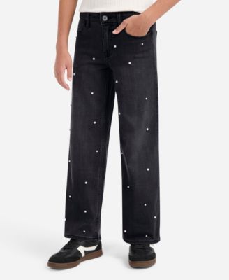 Girls' High-Rise Embellished Wide Leg Jeans