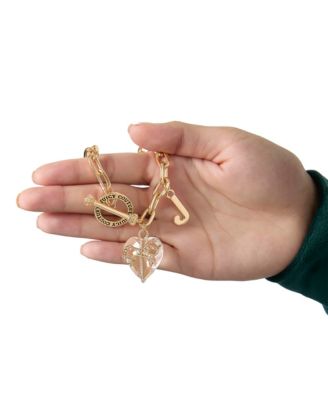 Charm Cluster Necklace, Gold Tone with Heart & Pearl Accents