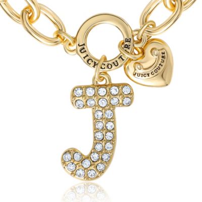 Pave Initial Charm Bracelet - 7.5'' Gold Tone Link