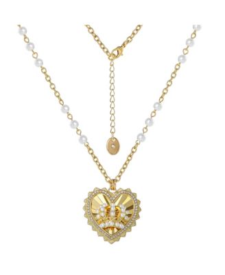 Heart Crown Necklace, Gold-Tone with Pearl Accent