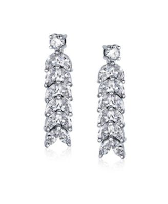 Art Deco Style Jewelry Set Multi Marquise CZ Statement Collar Tennis Necklace & Chandelier Dangle Earrings Silver Plated