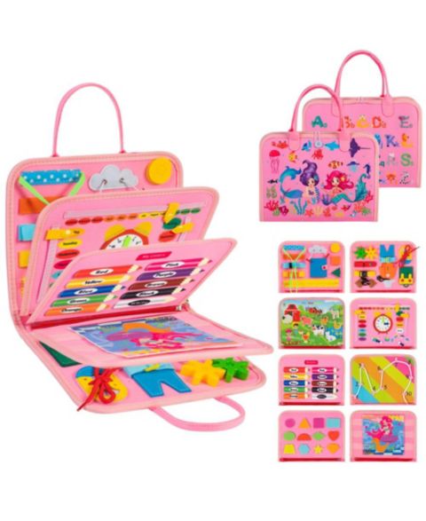 Детская игрушка Cowin Montessori 8-in-1 Travel Busy Board Interactive Book, Ages 1+, цвет: Розовый