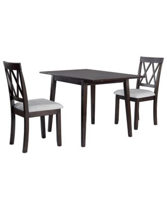 3-Piece Folding Dining Table Set with Drop Leaf and 2 Padded Chairs, Compact Breakfast Nook Table Set for Small Spaces