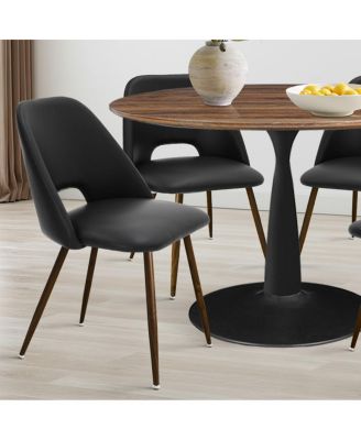 5-Piece Walnut MDF and Metal Dining Table Set with Faux Leather Upholstered Chairs Dining Table Set