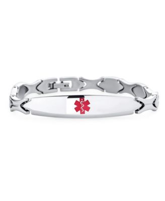 Set of 2 Leaf Shaped Link Chain Name Plated Red ID Alert Medical identification Bracelet Stainless Steel 7.5 Inch
