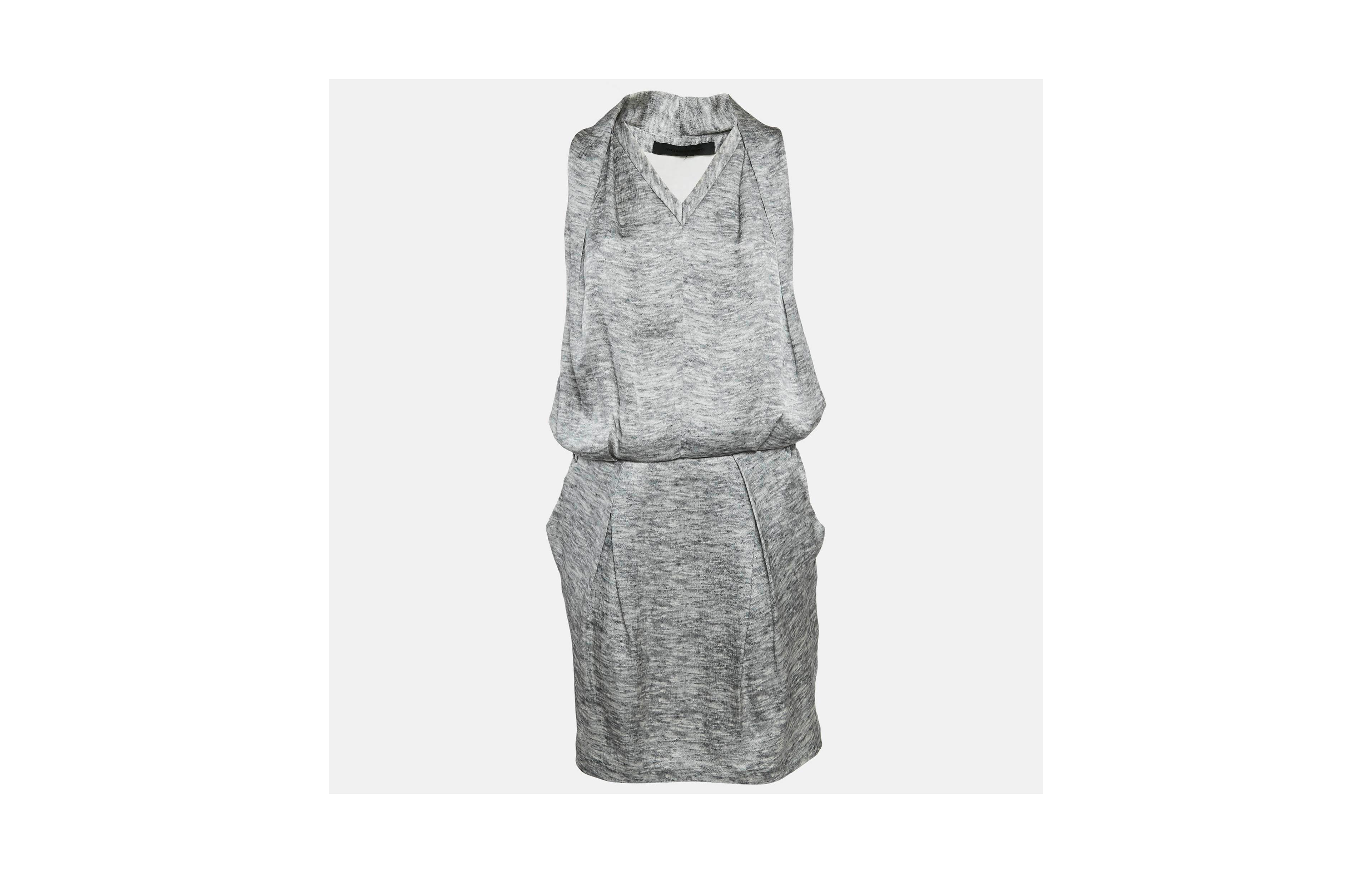 Pre-Owned Alexander Mcqueen Women's Grey Silk V-Neck Sleeveless Short Dress