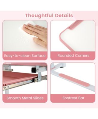 Kid&#39;s Study Desk &amp; Chair Set w/Tilt Desktop Book Stand Footrest Bar for Toddlers