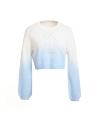 Women's Polar Bear Cropped Cashmere Sweater (With Crystal Touch)