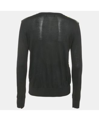 Women's Black Floral Jacquard Cotton Cardigan