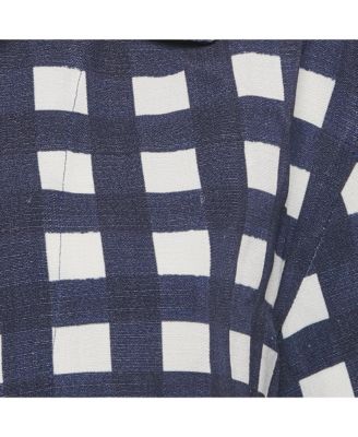 Women's Navy Blue/white Checkered Silk Blend & Jersey Crop Top & Skirt Set