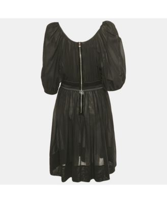 Women's Black Cotton Belt Detail Flared Midi Dress