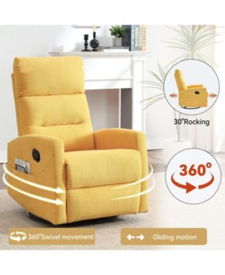 Manual Recliner Chair with Rocker and Swivel in Fabric