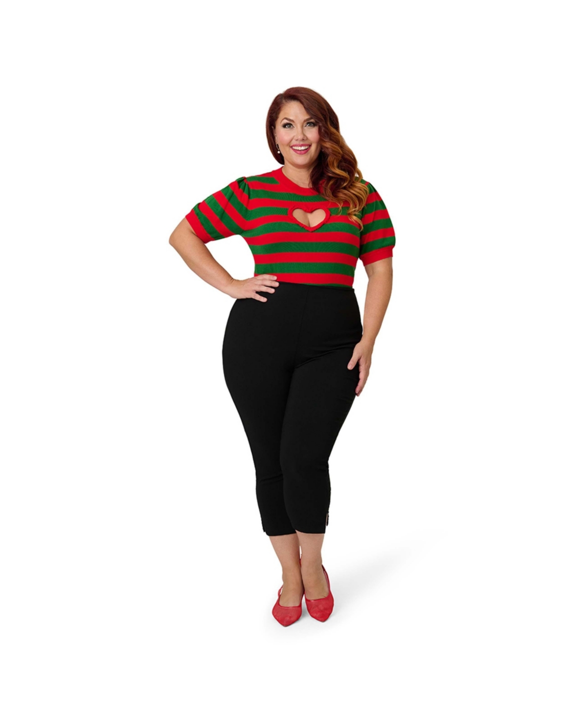 Smak Parlour Plus Size Printed Heart Cutout Knit Sweater