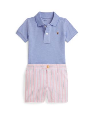 Baby Boys' Oxford Mesh Polo Shirt and Striped Shorts, 2-Piece Set