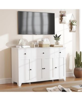 Sideboard Buffet Cabinet, 55in Large Modern Kitchen Coffee Bar Cupboard Cabinet with 4 Doors 3 Drawers Adjustable Shelves Wood Coffee Bar