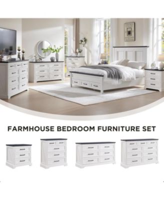 Farmhouse Nightstand with Charging Station, 22 Inch Wide End Table with 3 Large Drawers & Bar Handles, Rustic Wood Small Dresser