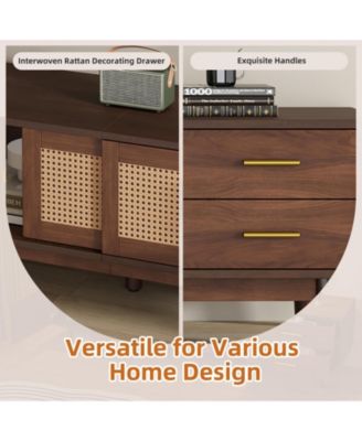 Modern Storage Cabinet Farmhouse TV Stand with Sliding Doors and Drawer