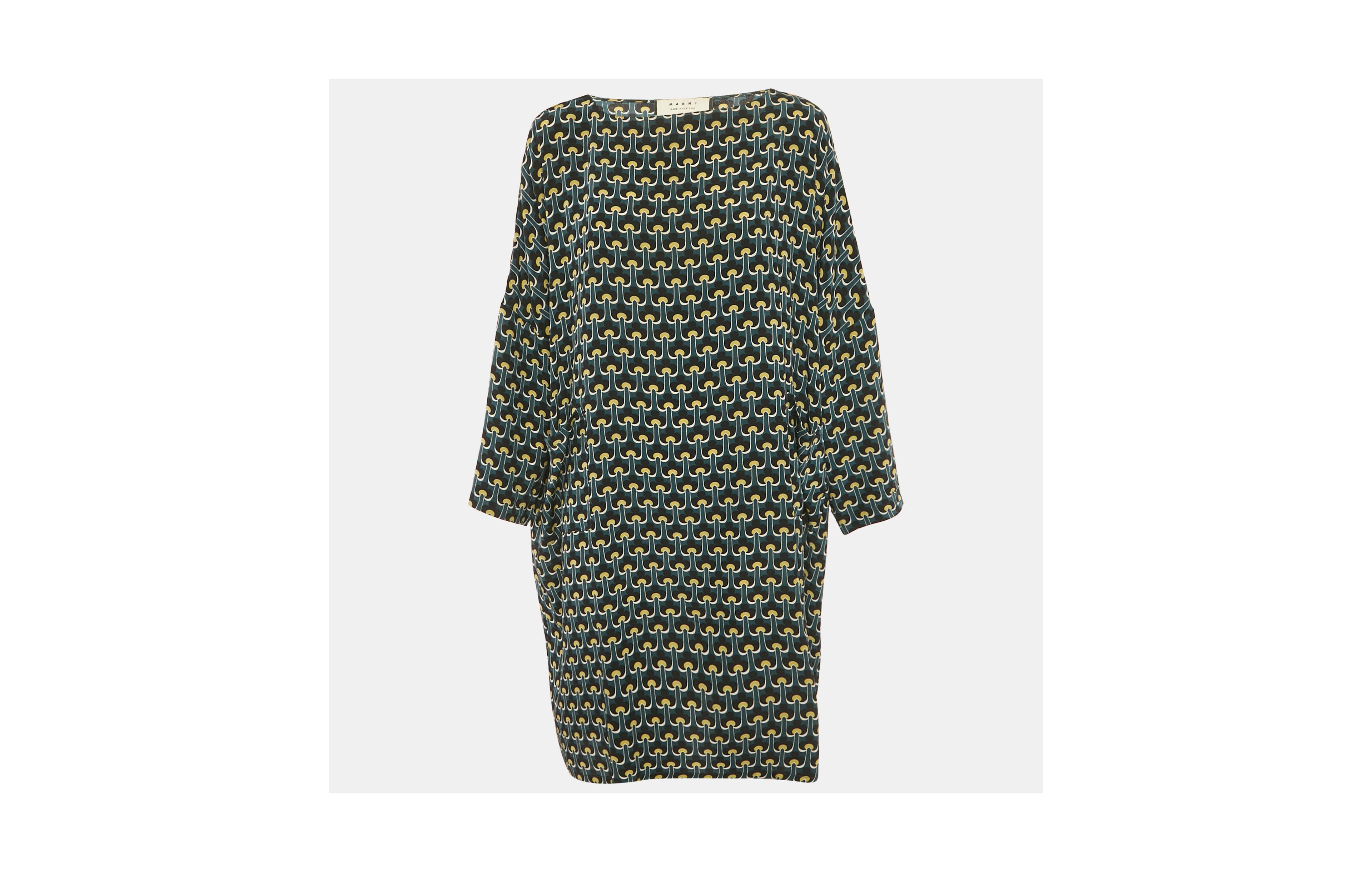 Pre-Owned Marni Women's Multicolor Printed Silk Loose Fit Short Dress