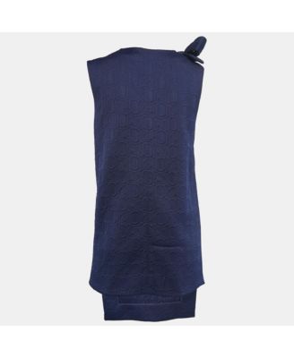 Women's Navy Blue Jacquard Bow Detail Sleeveless Short Dress