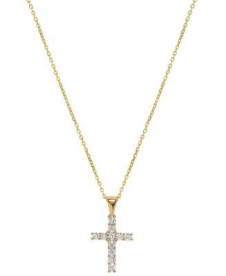 Macy's - Diamond Cross Pendant Necklace (1/4 ct. t.w.) in 14K Yellow Gold