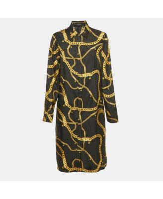 Women's Black Chain Print Silk Shirt Dress