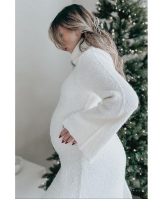 Maternity Ivory Turtleneck Bell Sleeve Sweater Dress