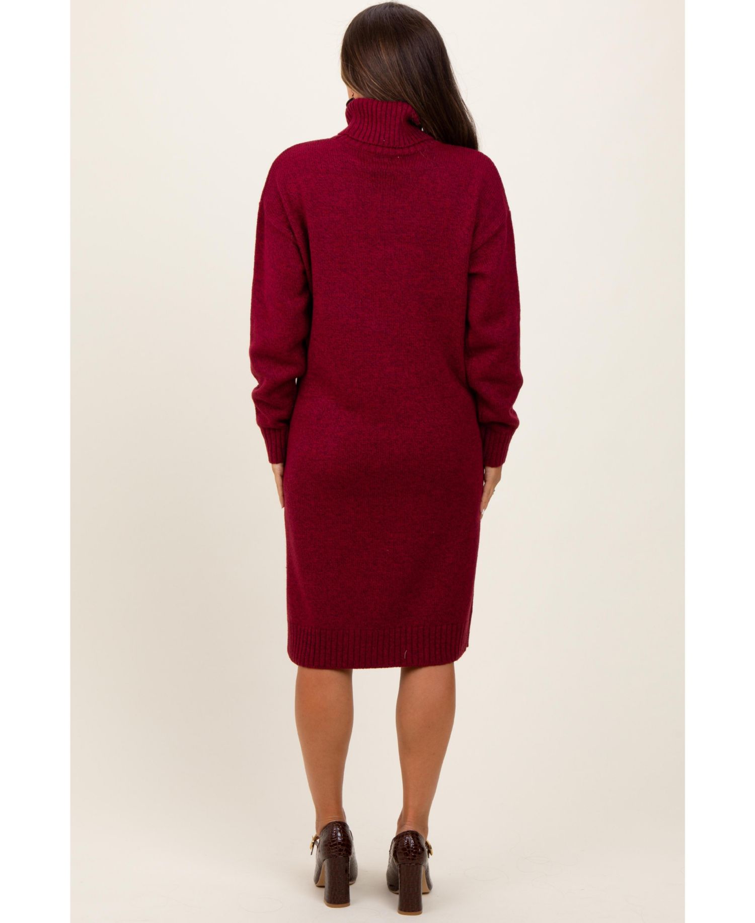 Women's Turtleneck Side Slit Midi Sweater Dress