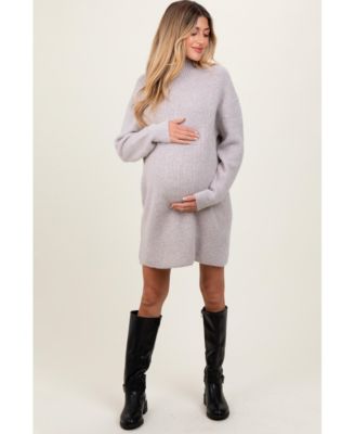 Maternity Mocha Mock Neck Mini Sweater Dress