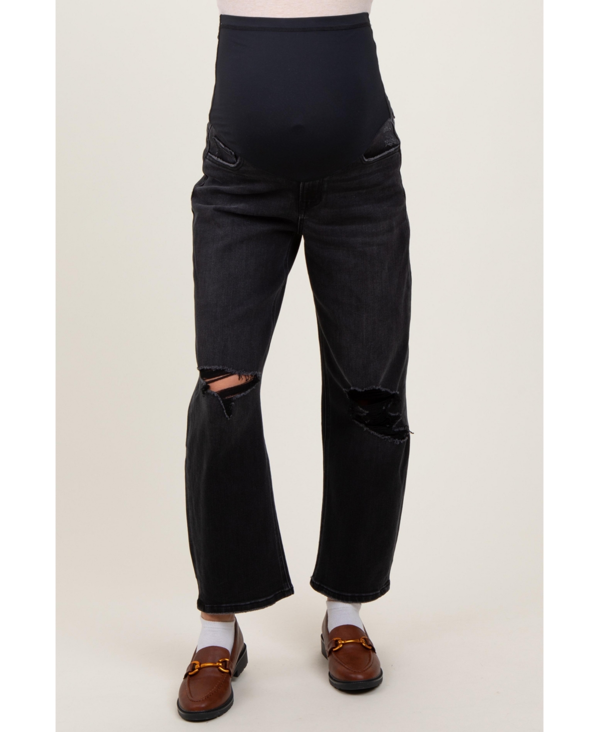 Pinkblush Maternity Black Distressed Open Knee Cropped Barrel Jeans
