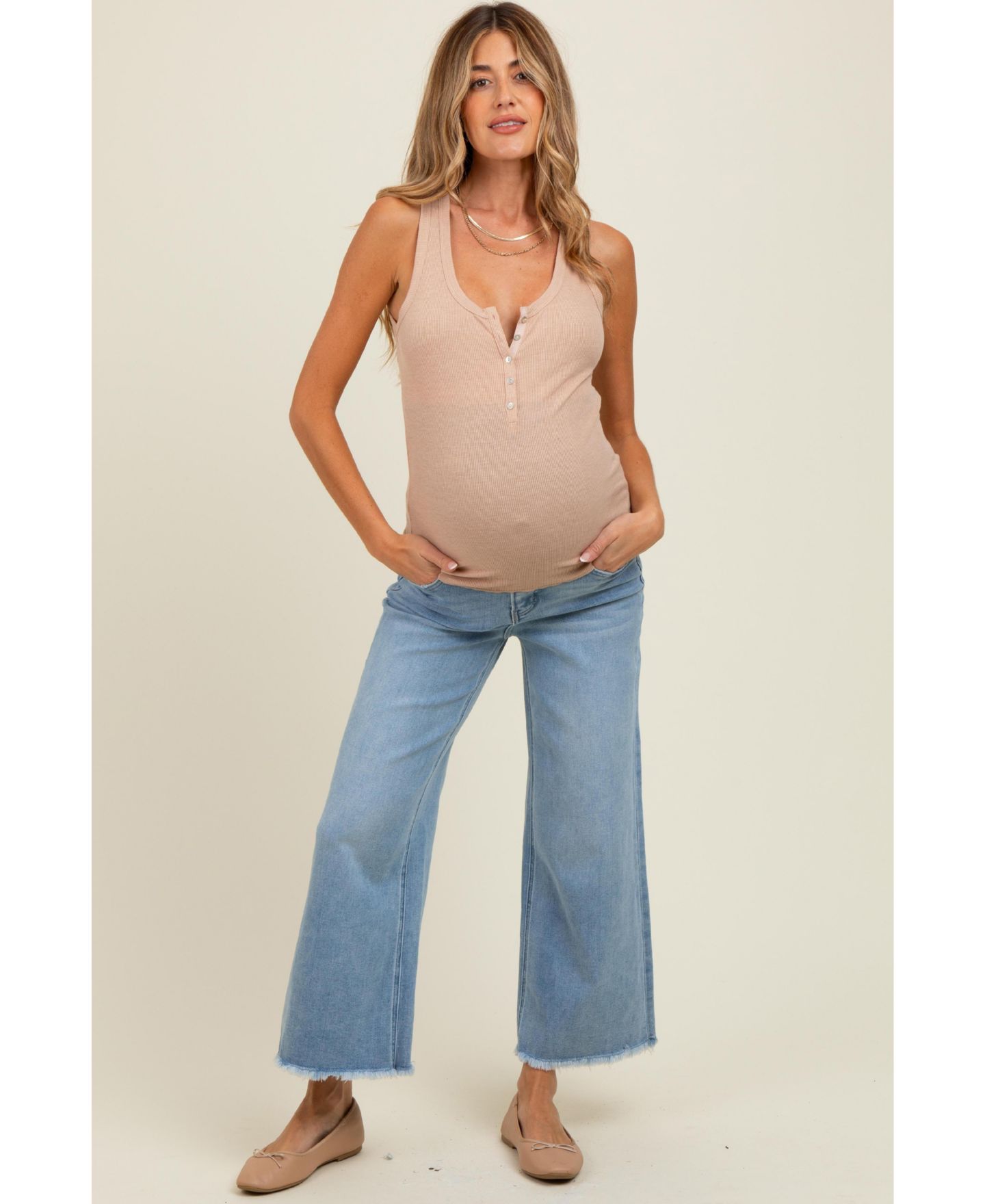 Женские джинсы Pinkblush Maternity Blue Fringe Hem Ankle Wide Leg, цвет: Синий — фото 1