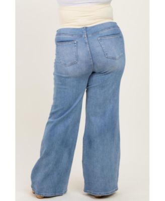 Plus Size Blue Front Yoke Detail Wide Leg Jeans