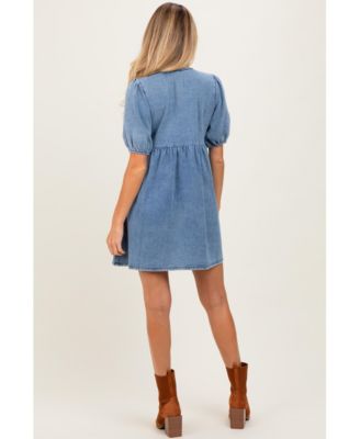 Maternity Blue Chambray Double Front Tie Dress