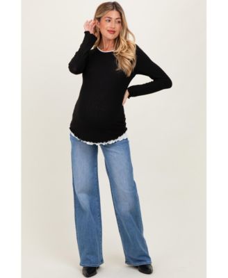 Maternity Black/White Ribbed Long Sleeve Twofer Top