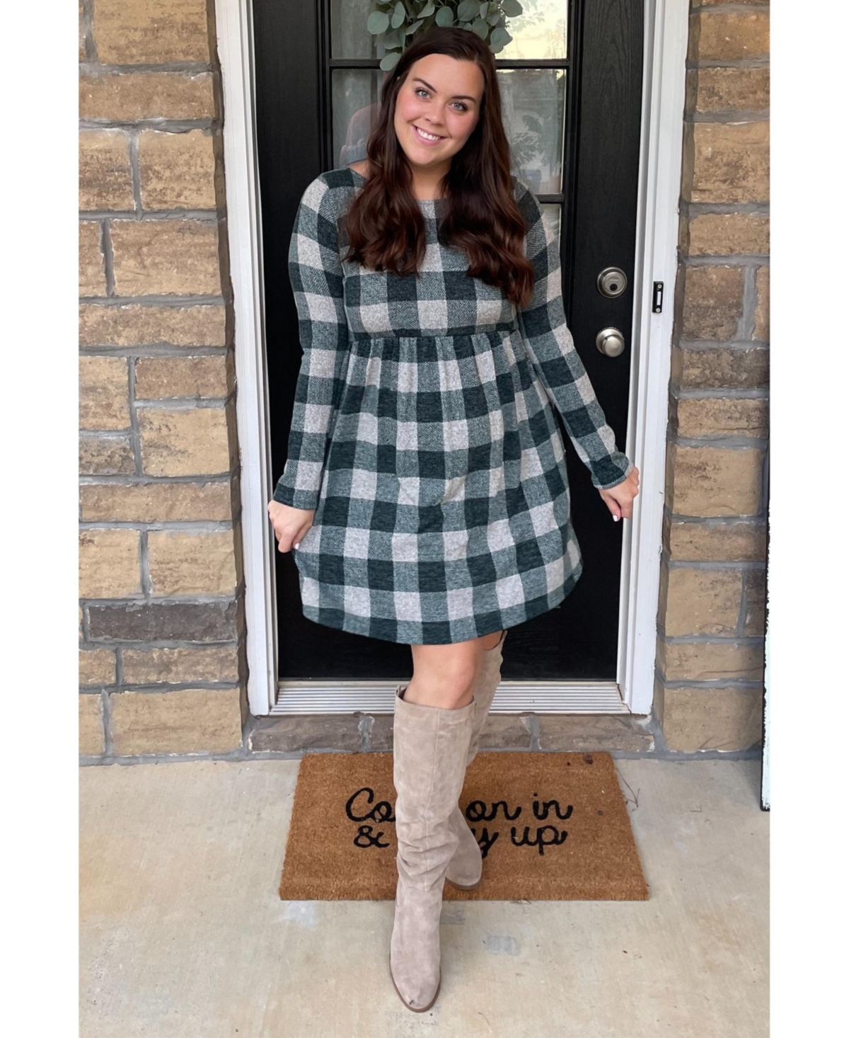 Pinkblush Maternity Forest Green Plaid Knit Dress