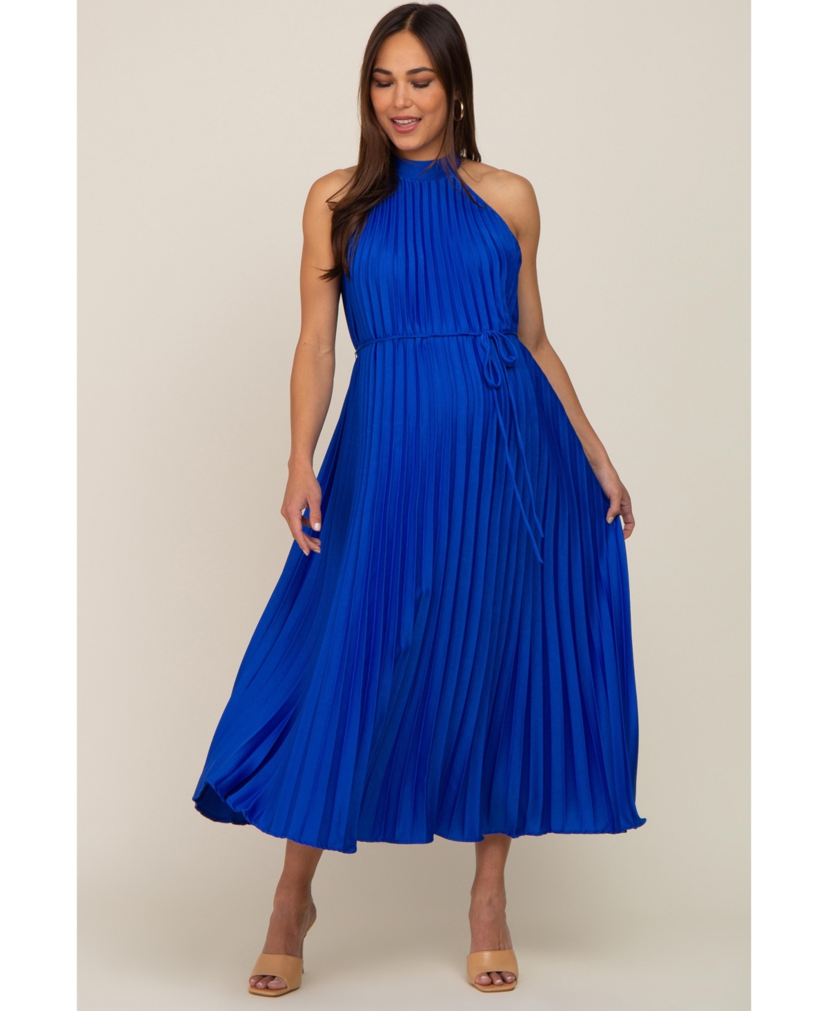 Pinkblush Maternity Royal Blue Pleated Halter Dress