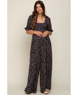 Maternity Navy Floral Smocked Jumpsuit